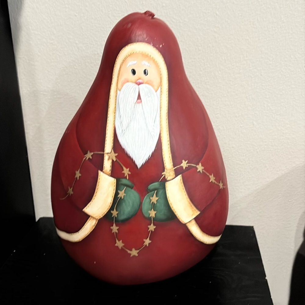 Folk Art Hand Painted Large Santa Claus Gourd Holiday Christmas 16”